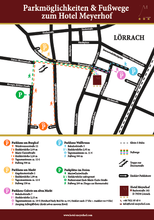 Parkmöglichkeiten und Fußwege zum Hotel Meyerhof